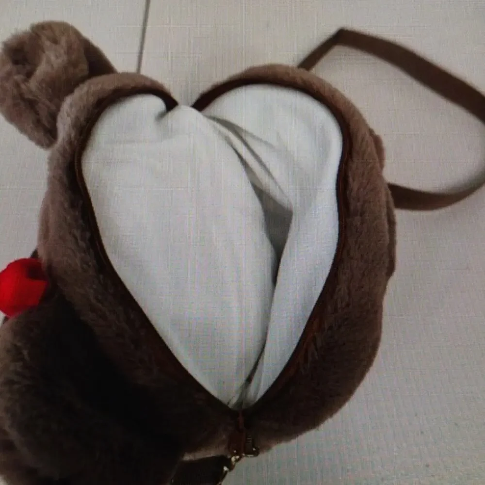 Hello Kitty Plush Faux Fur Crossbody Bag – Brown with Red Bow